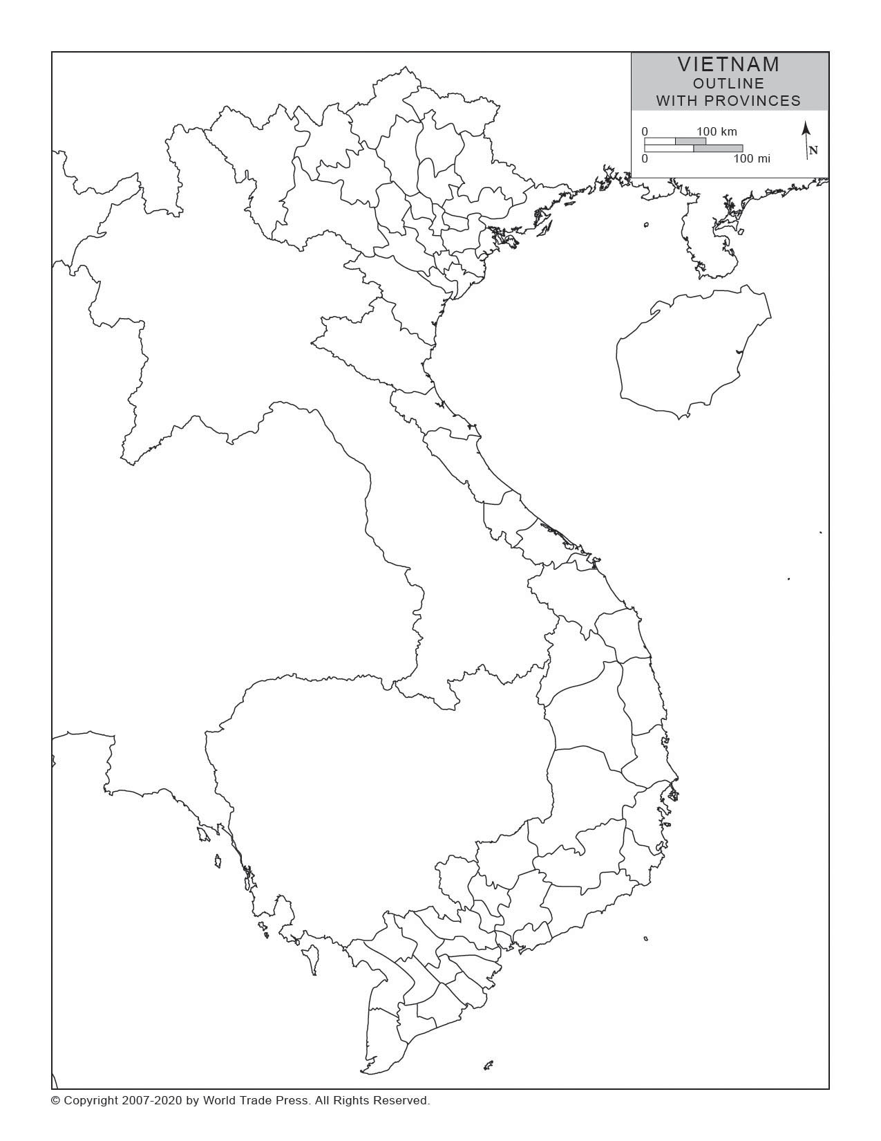 Outline Map of Vietnam With Provincial/State Boundaries