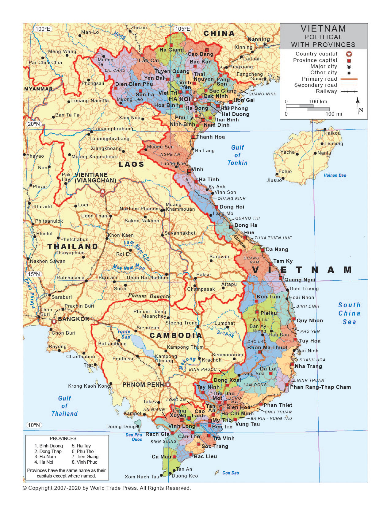 Political Map of Vietnam with Provincial/State Boundaries
